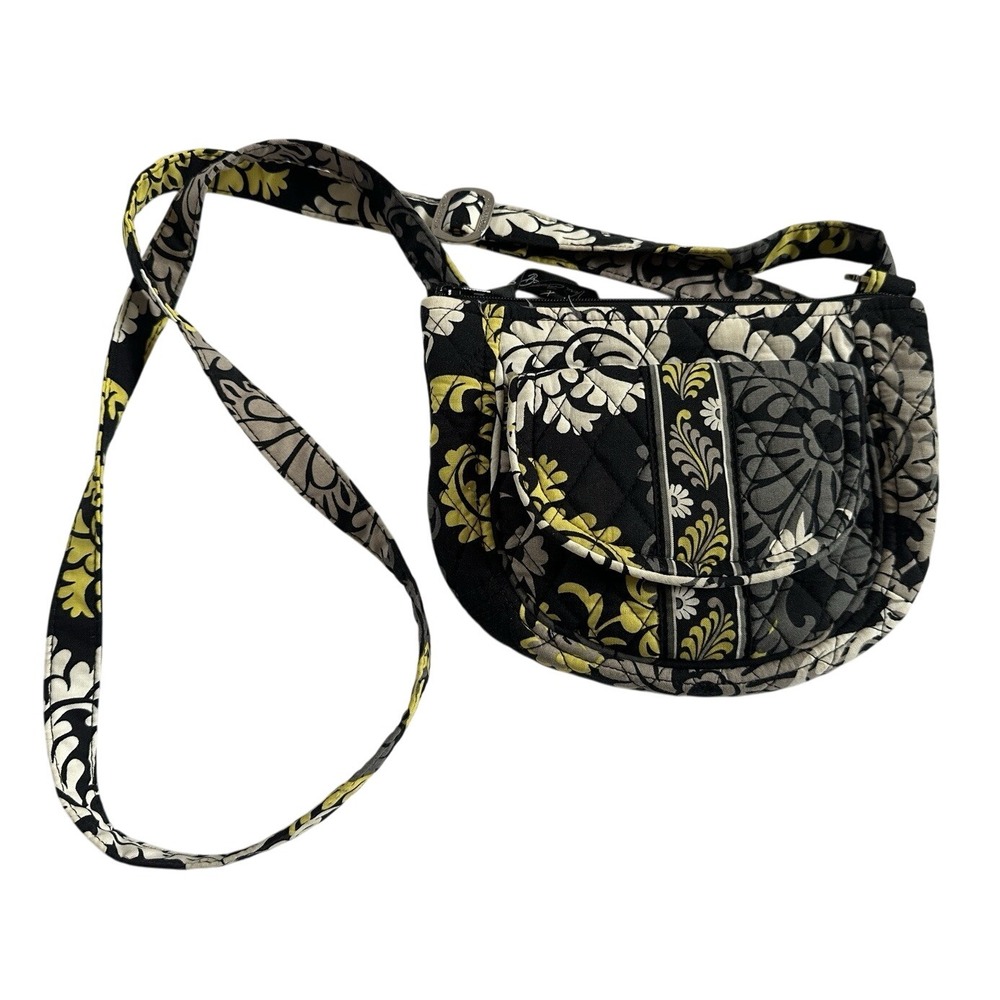 VERA BRADLEY Crossbody Bag Purse LIZZY BAROQUE PATTERN BLACK YELLOW GRAY‎